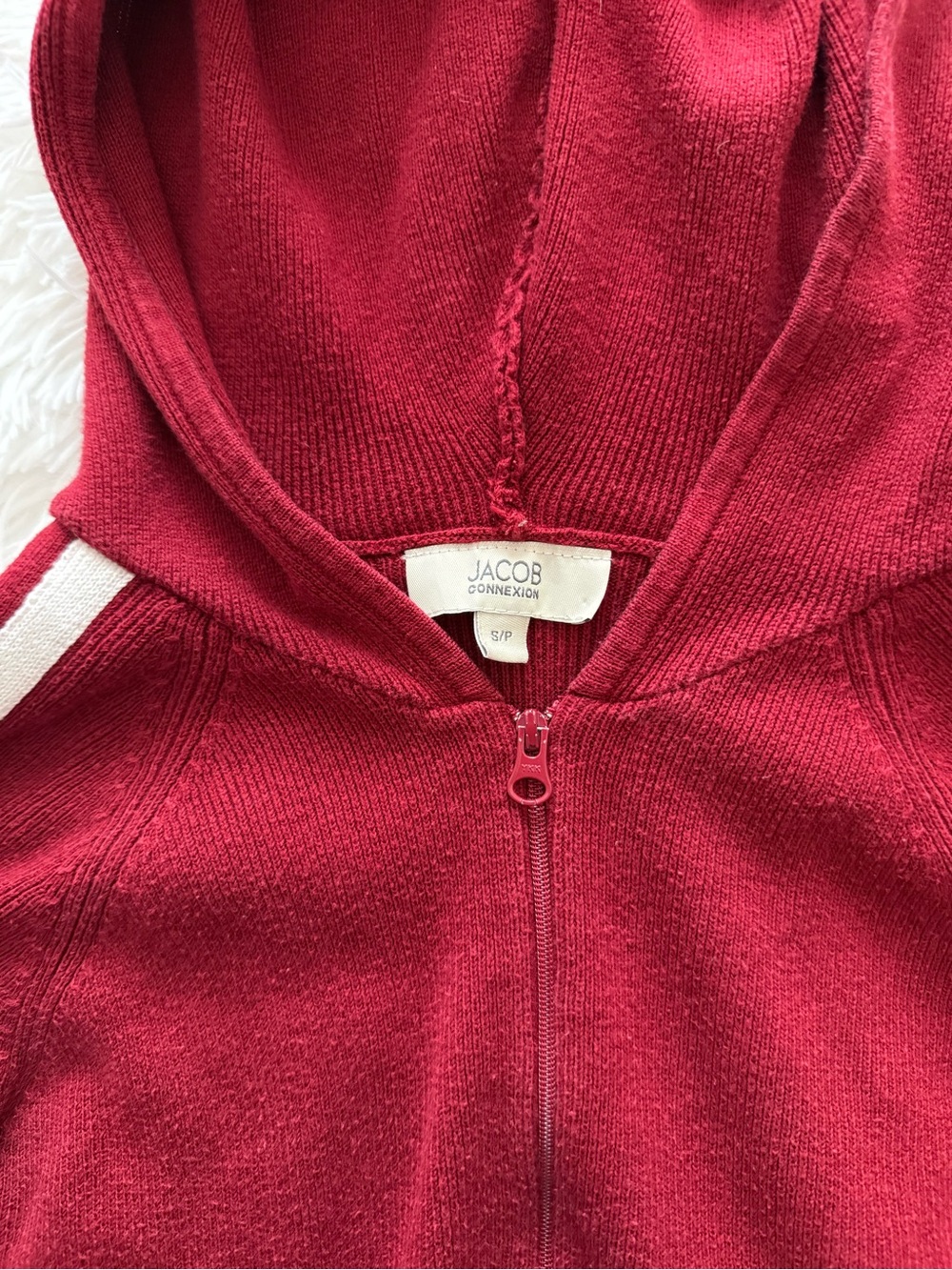 Vintage Jacob Connexion Red Half Zip-Front Sweater with Cream Side Panels - Picture 4 of 4